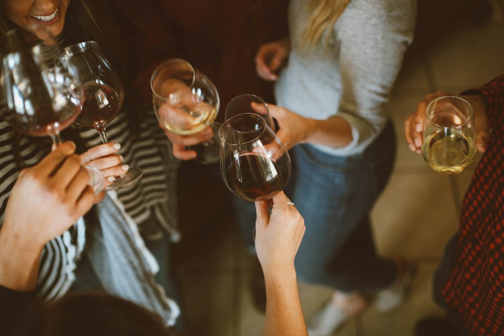 Friends raising wine glasses in a toast